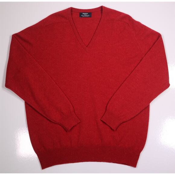 Johnstons of Elgin Made in Scotland Red Lambswool V-Neck Knit Sweater 50/XXL - Picture 1 of 7